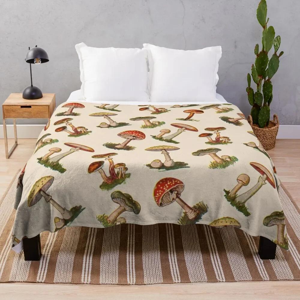 Mushroom Flannel Throw Blanket King Queen Size Brown Mushroom Pattern for Bed Sofa Couch Decor Smooth Lightweight Super Soft