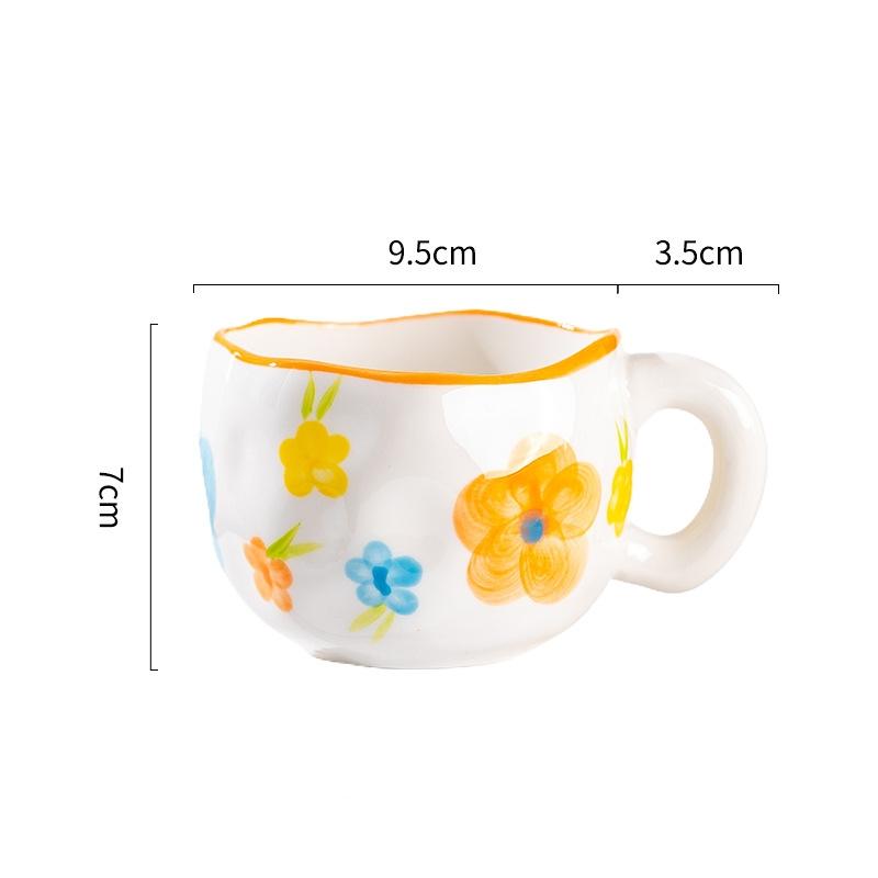 300ML Ceramic Mug Flower Heart Pattern Cute Hand Pinched Irregular Creative Style Coffee Cup Breakfast Milk Afternoon Tea Cups