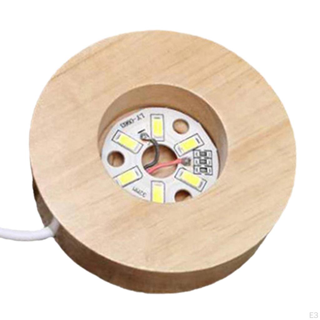 70mm Wooden Lighted Base Stand Round Lamp Night Light Holder for DIY Crystal Acrylic Board