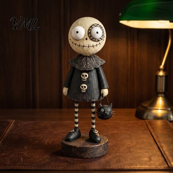 Creative Gift for Friends Halloween Pumpkin/Skeleton Figurine, Resin Desktop Ornament, Retro Cartoon Vintage Party Supplies Humanoid Statue
