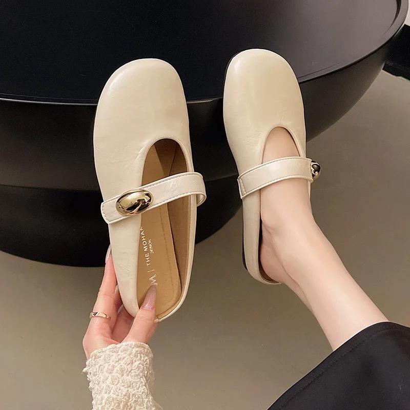 Fashion Hot Sell Woman Net Ballet Shoe Buckle Band Strap Boat Shoe Light Outdoor Grandma Shoes Flat Dress Shoe Gentle Mary Jane