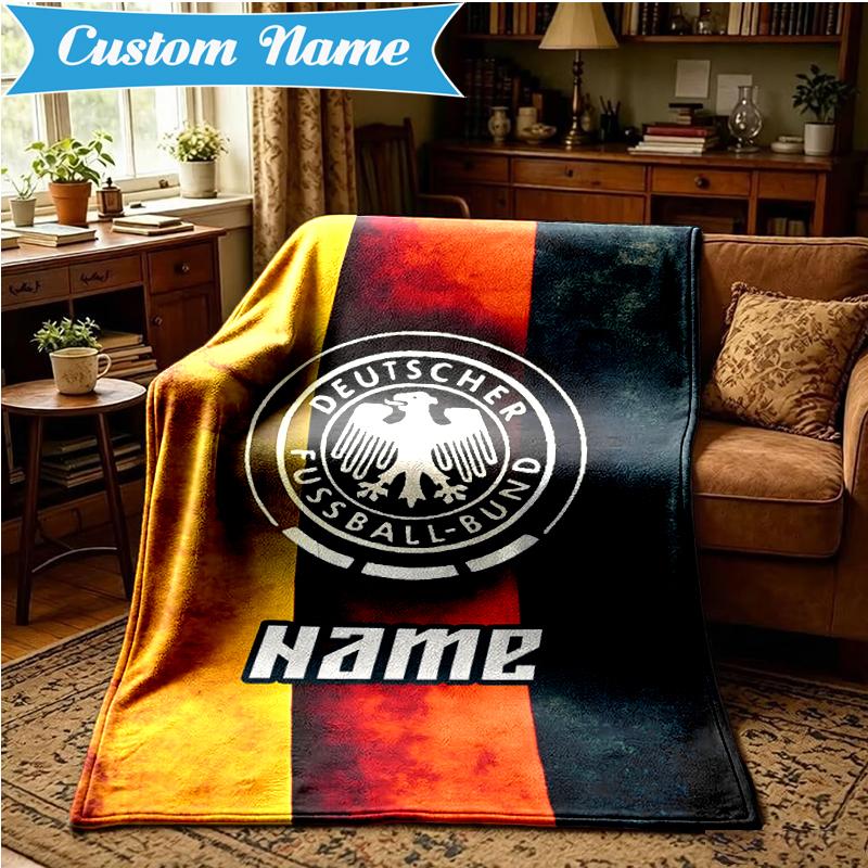 Custom Name German Football Crest Blanket Lightweight Ideal Bedding Blanket Perfect for Travel, Camping, Living Rooms, Sofas, Christmas Gift