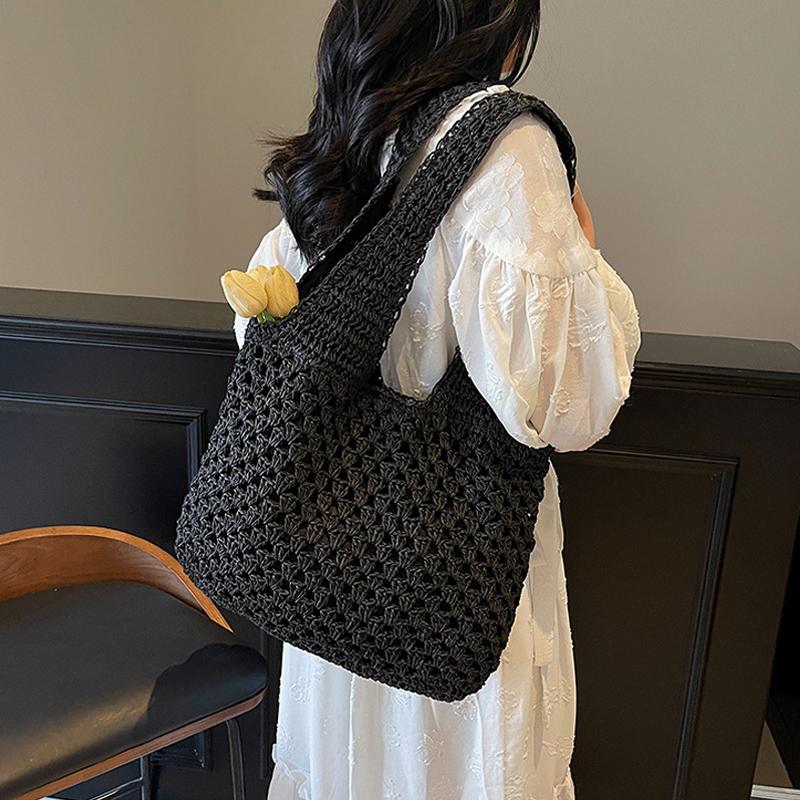 Yogodlns Casual Woven Straw Bag Large Capacity Fashionable Shoulder Beach Vacation Bag for Spring Summer Shopper Handbag Totes