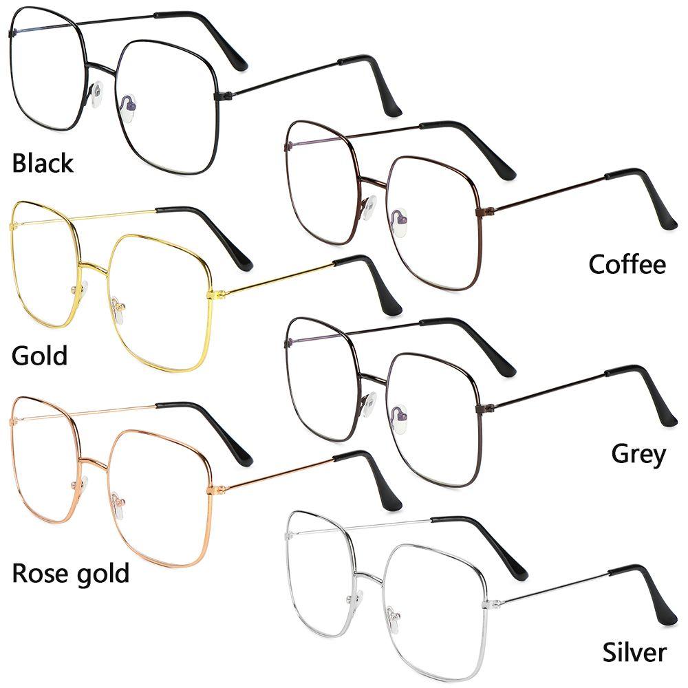 Unisex Vintage Square Glasses Oversized Eyeglasses Metal Frame Eyewear Anti Blue Light Glasses