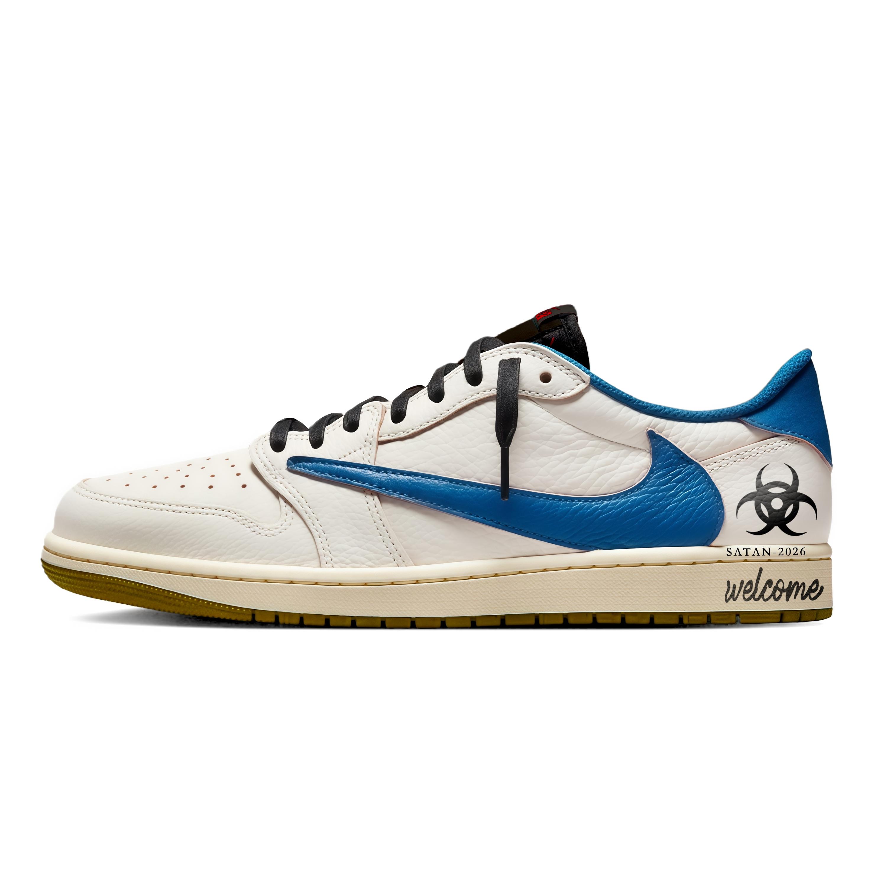 

Travis Scott x Jordan Air Jordan 1 Біло-сині Travis Scott X AJ1 Низькі вінтажні баскетбольні кросівки Жіночі синьо-білі DZ4137-106(Команда1381-) 42.5