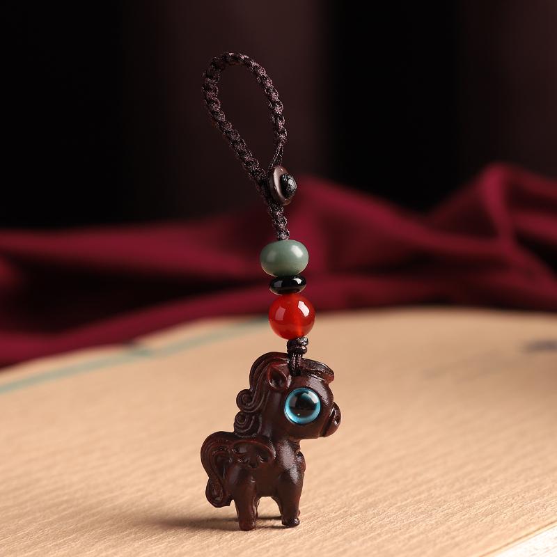 Sandalwood Zodiac Horse Keyring & Backpack Charm Pendant