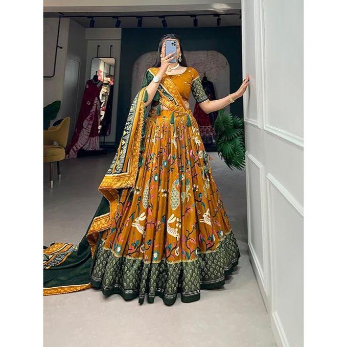 Woman's Perfectly  Collection Tussar Silk Lehenga Choli Patola Print with Foil Work ,Unstiched Blouse,