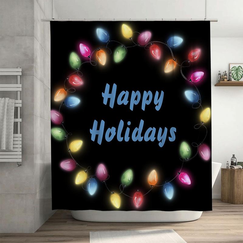 

Happy Holidays Shower Curtain With Colorful Light Bulbs, Dark Background For A Warm And Festive Bathroom Decor W60H190(CM)-1 Pcs