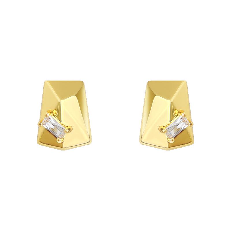 18K Gold Geometric Faceted Zircon Stud Earrings - Minimalist Luxury Design