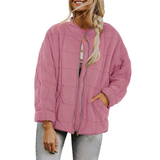 Women's Quilted Puffer Jacket Lightweight Zip Up Padded Down Coat Winter Warm Long Sleeve Outerwear with Pockets