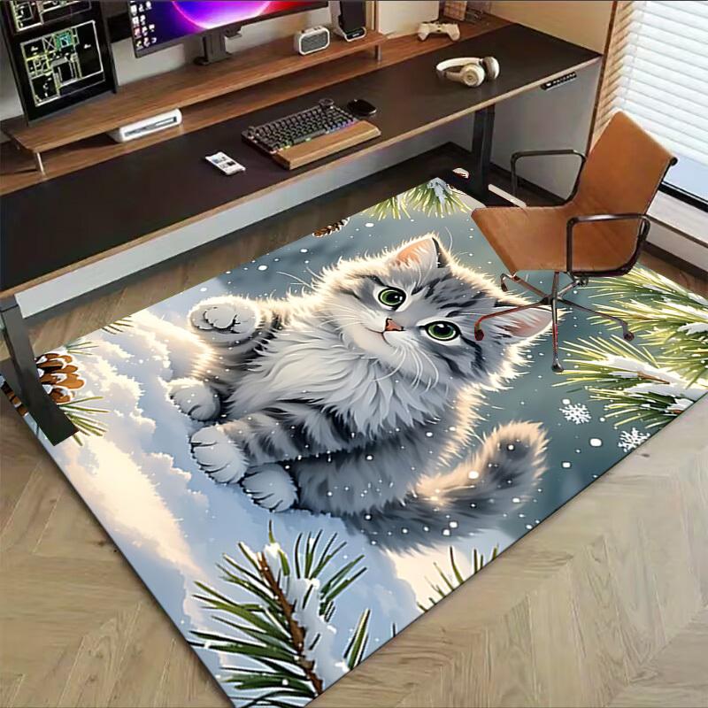 1PC cat snowflake Carpet Ultra Soft, Thick & Absorbent, Non Slip Machine Washable Mat for Entryway