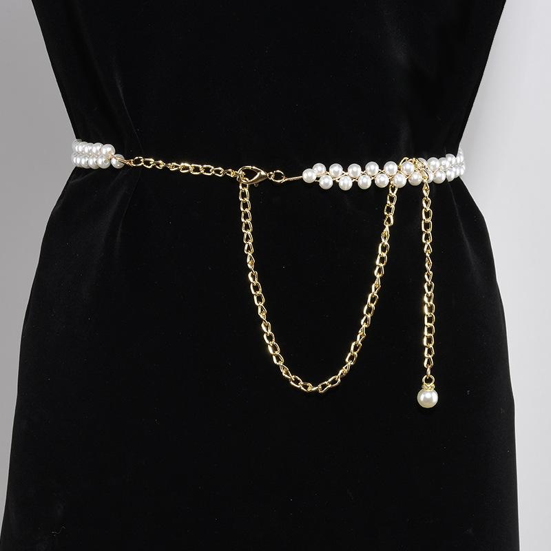 Belt Retro Pearl Waist Chain Women's Ins Style Simple Temperament Fashionable Pearl Chain Belt