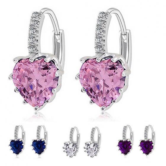 Kvinnor Elegant Söt Glänsande Kärlek Hjärta Rhinestone Inläggningar Ear Studs Hoop Örhängen