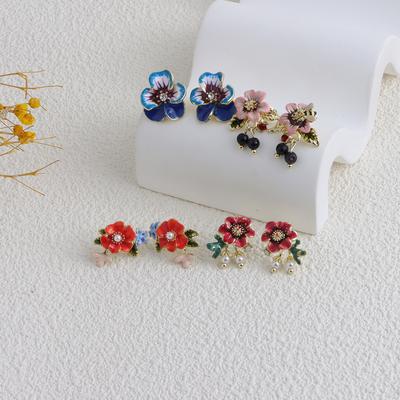 925 Silber Nadel Öltropfen Perlenblumen Ohrstecker personalisiertes Design süße Mori Phalaenopsis Ohrstecker Großhandel