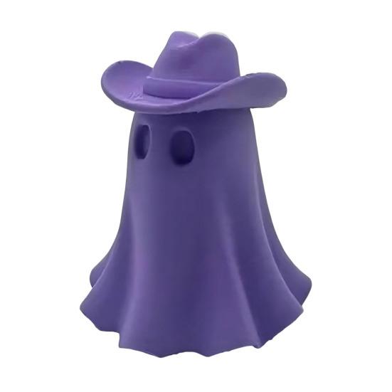 Halloween Cowboy Ghost Figurine Cute Ghost Statue Wearing Cowboy Hat Resin Tabletop Ornament for Home Living Room Bedroom Decor