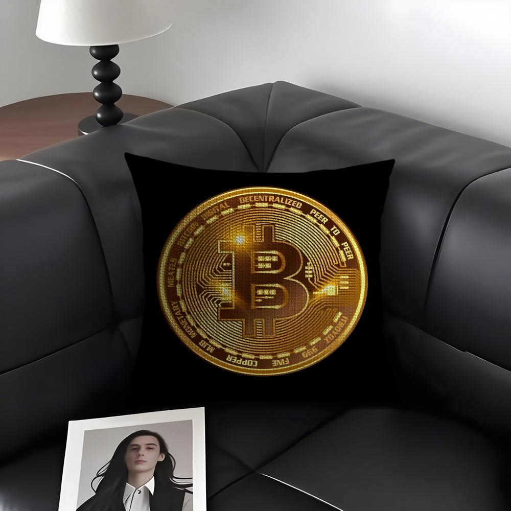 Bitcoin Fashion Cushion Cover Natural Linen Organic Fabric DoubleSided Printing Sofa Home Decor Gift Pillow Case