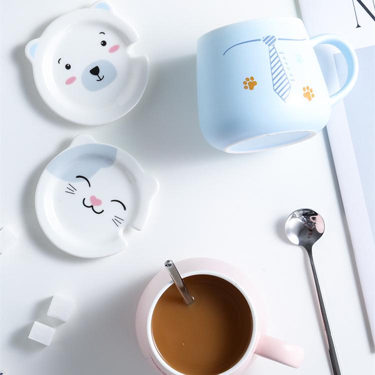 Cute Cartoon Ceramic Cup Creative Animal Face Cover Mug Shiba Inu Cup Taste Cat Water Cup Big White Bear Breakfast Cup