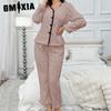 GMXIA Simple Leisure Solid Colour Home Wear Pajamas Suit Striped Pajamas Women Long Sleeves and Trousers Can Be Worn Outside