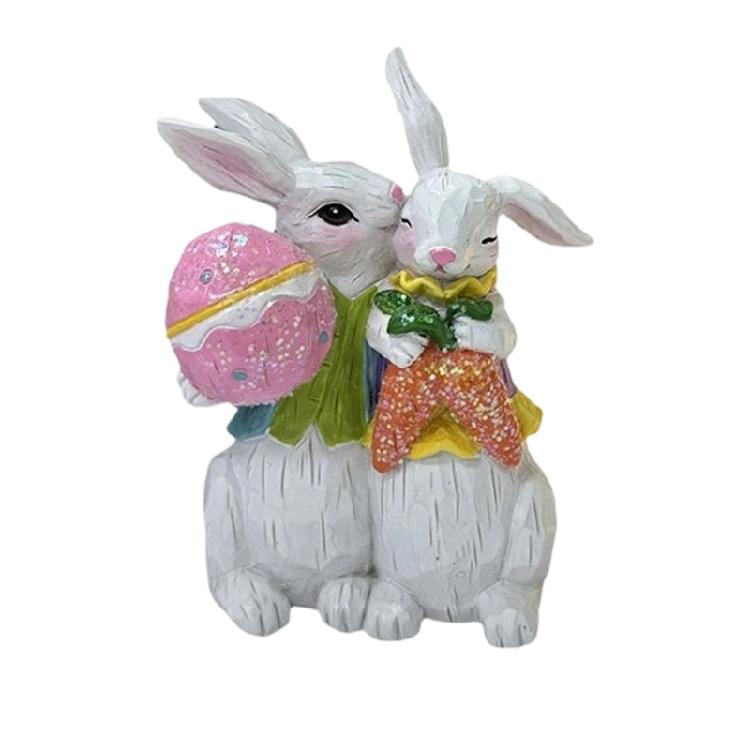 

Spring Festival Couple Rabbit Statue Ornament Resin Rabbit Figurine for Garden Yard Desktop Display Easter Decoration 1
