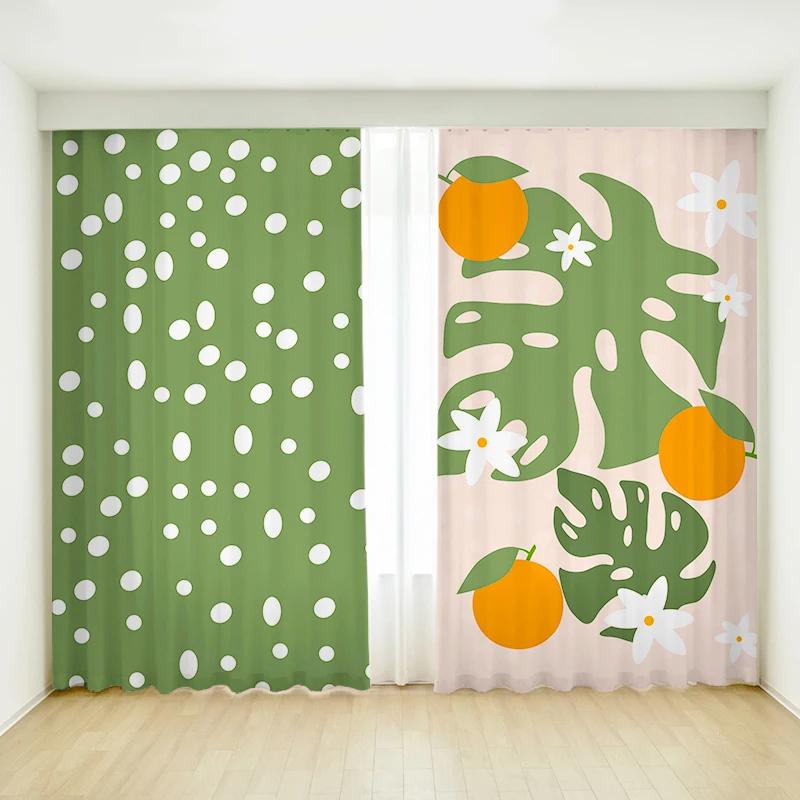 Cartoon Orange Pear Fruit Simple Creative Bedroom Curtains Flower Girls Room Study Window High Shading Curtain Refreshing Style