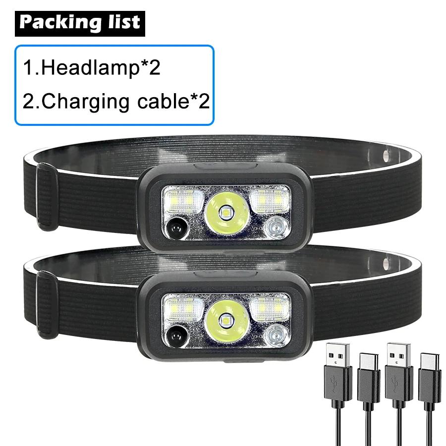 Mini Rechargeable Powerful Sensor Headlamp USB Head Flashlight Torch Headlights LED Head Light Camping Search Light