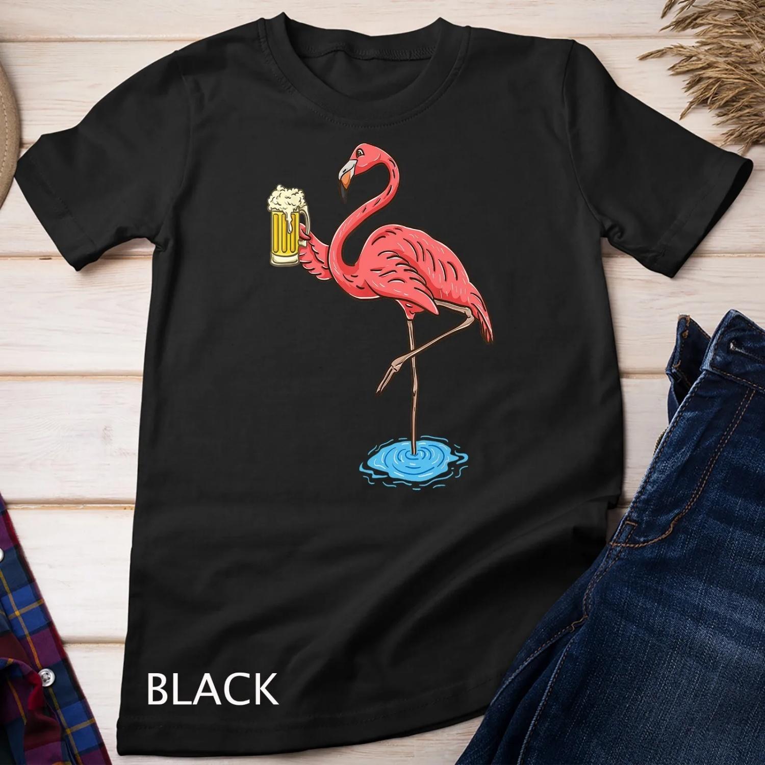 Flamingo Drinking Beer T shirt S чёрный
