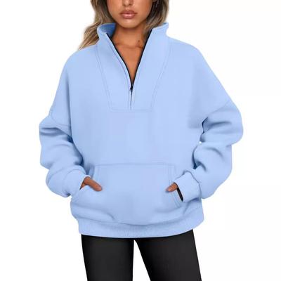 Felpa casual da donna autunno/inverno 2025 con collo alto, tasche e cerniera.