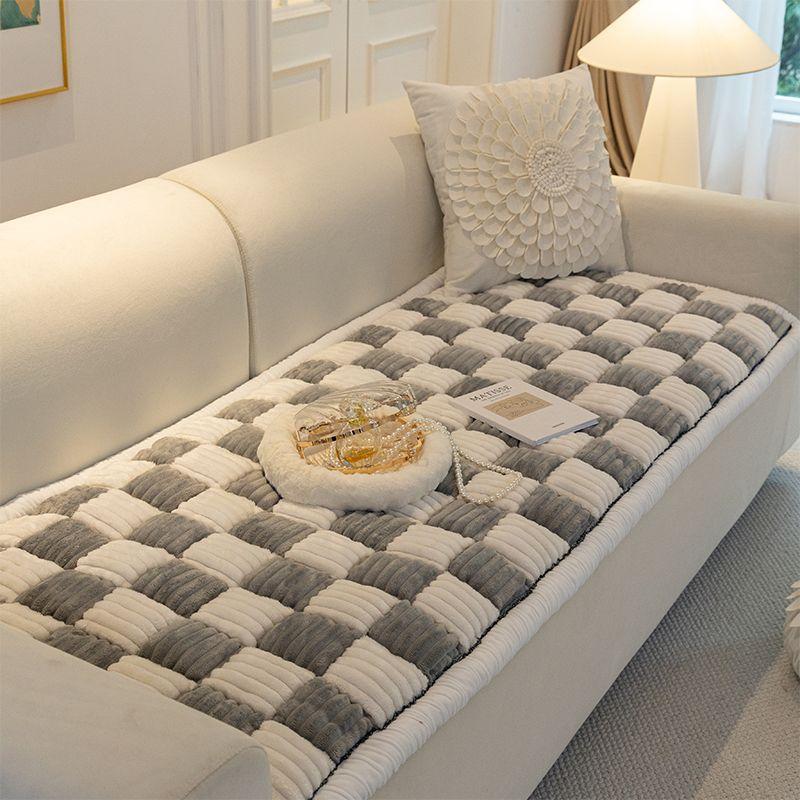 Sofa Cushion Autumn And Winter Plush Thickened Non-Slip Steamed Bread Shape Warm Simple Seat Cushion Cream Wind Machine Washable