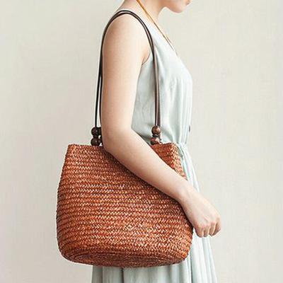 Borsa a tracolla estiva in paglia Borsa a secchiello in tessuto di grande capacità da donna Borsa da viaggio fatta a mano