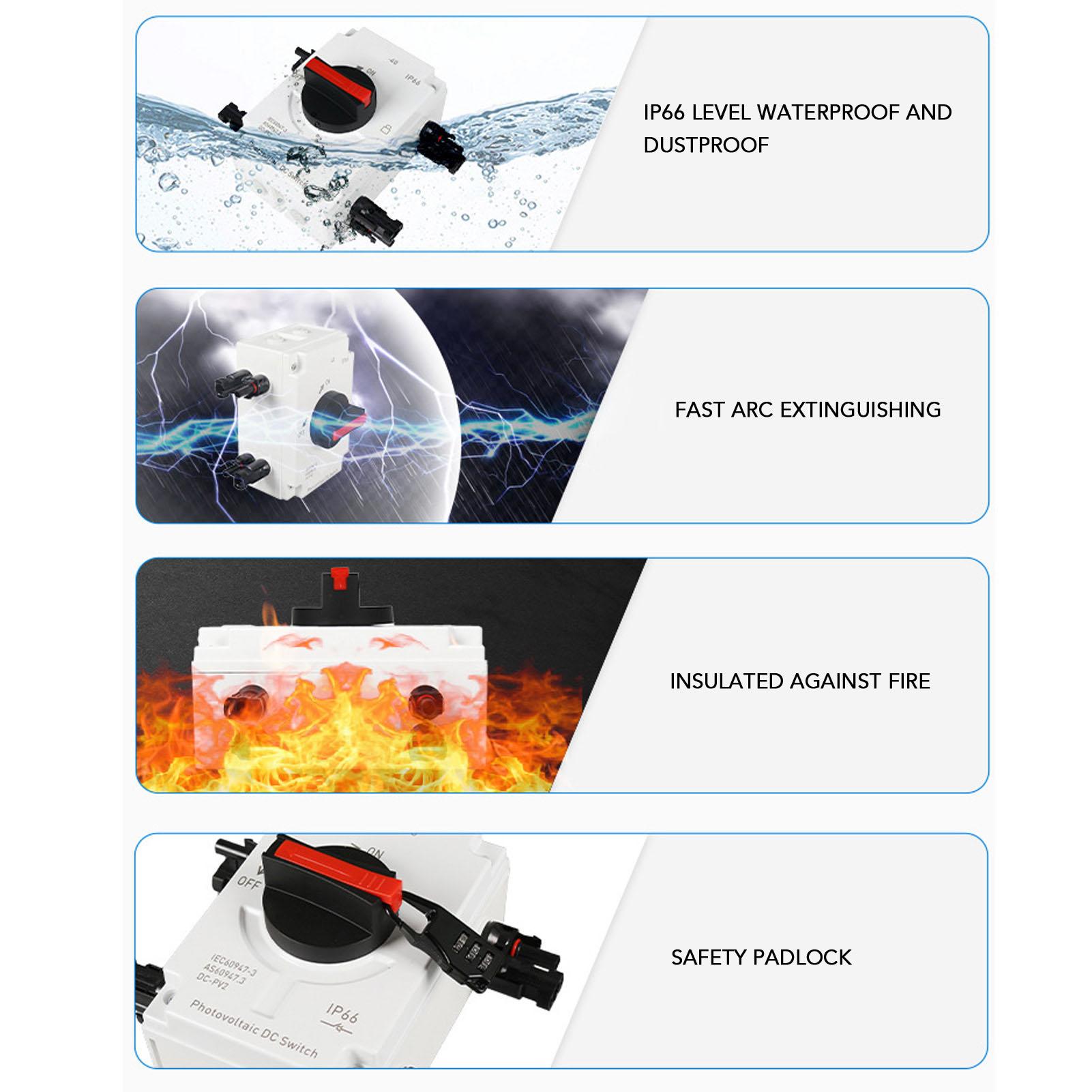 

DC1200V 40A PV DC Disconnect Switch IP66 Waterproof 4P DC Isolator Switch for RV Boat Solar System