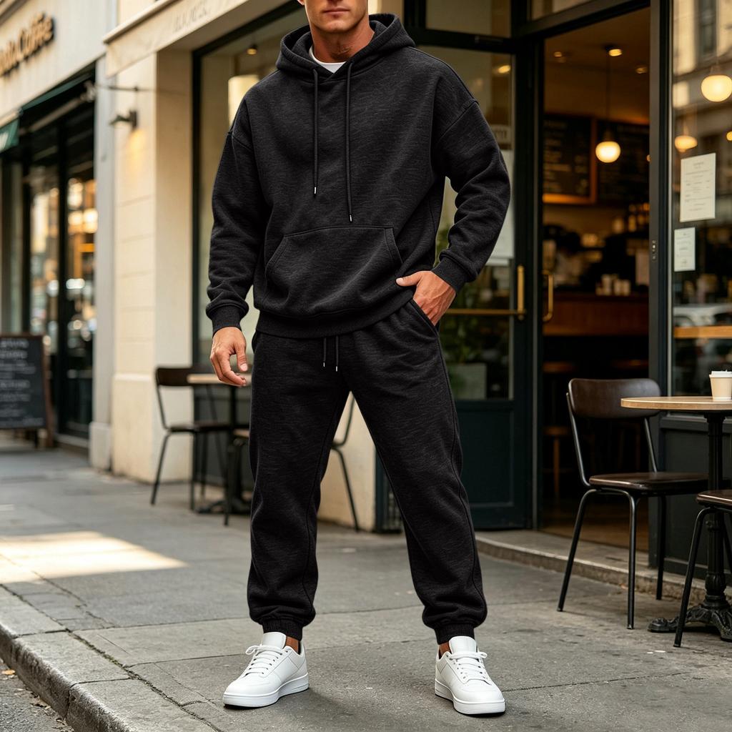 Men's Color Hoodie Set - Casual Two-Piece Track Suit for Sports and Daily Wear