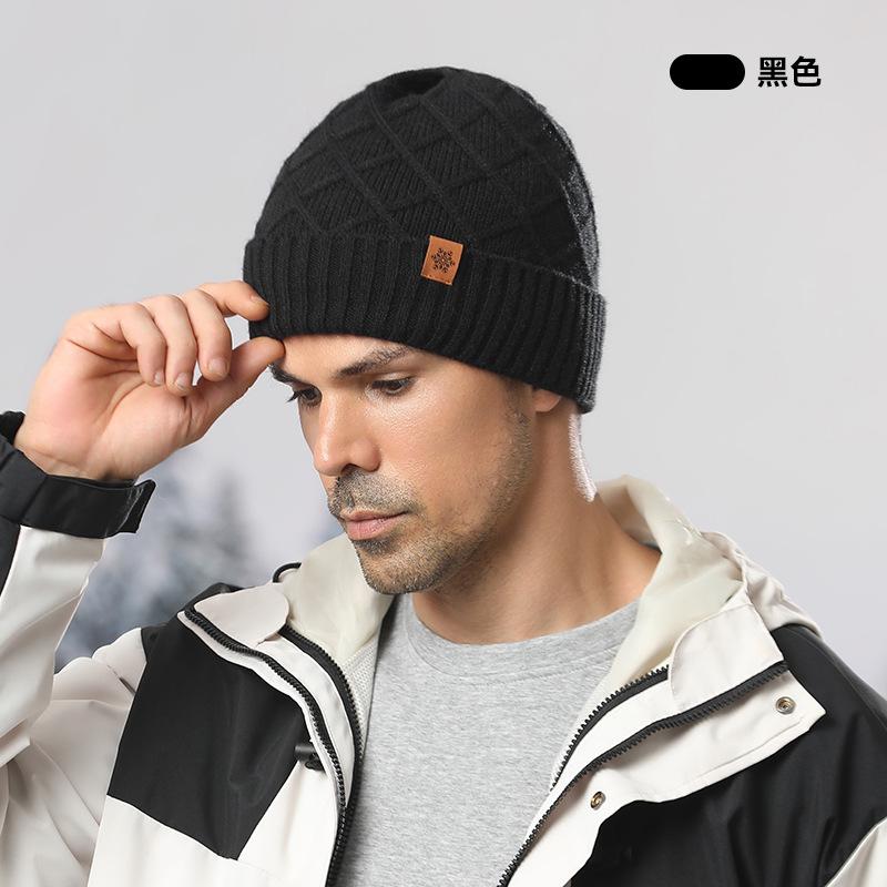Winter Men's Knitted Hat, Fleece Cold-proof Wool Warm Fashion Pullover Hat European and American Winter, Knitted Hat