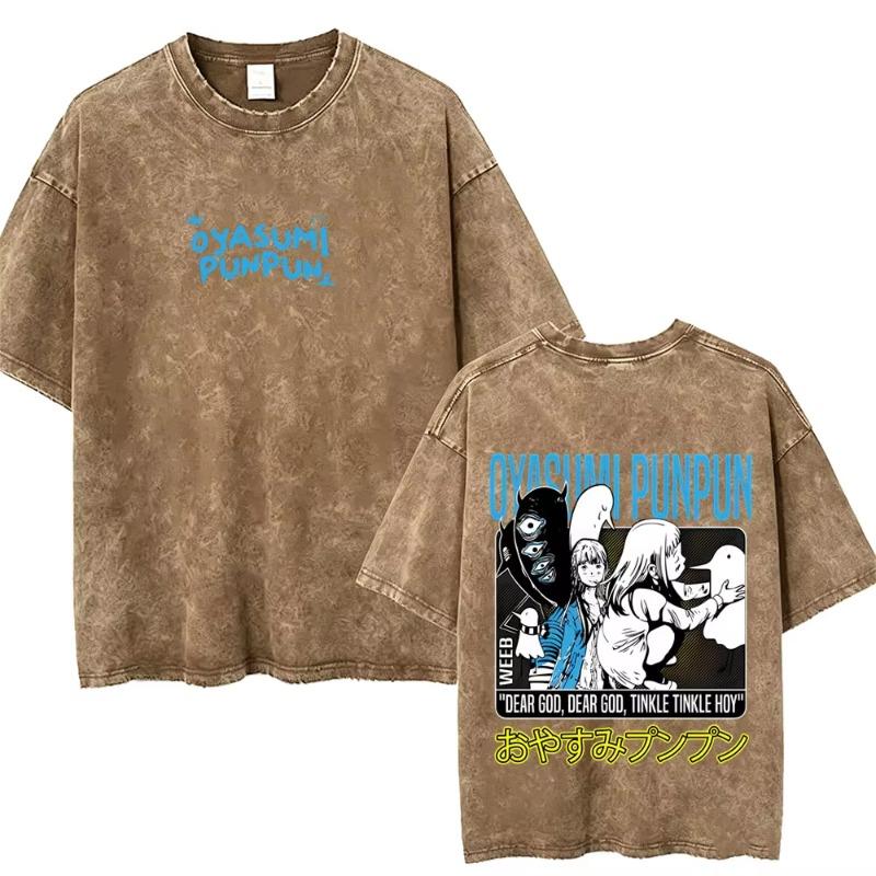 Washed Vintage Anime Oyasumi Goodnight Punpun Onodera T-shirt Aiko Tanaka Graphic T Shirts Men Women Manga Oversized T-shirts