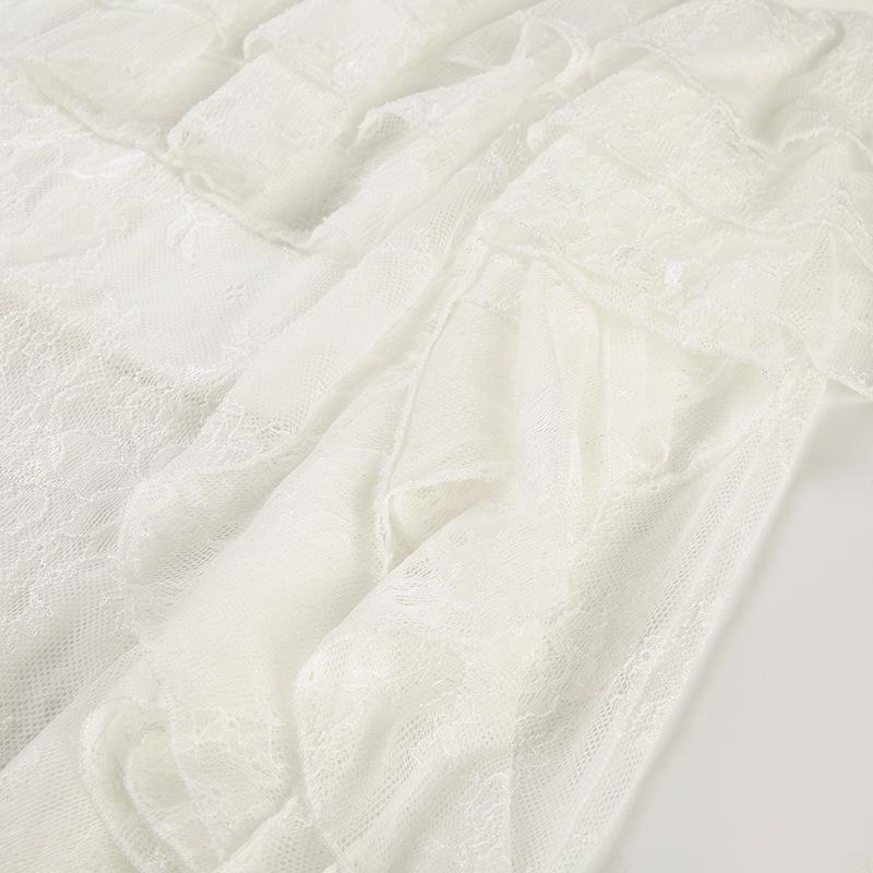 2025 Women's White Ruffled Lace Half Skirt, Holiday Style, Sexy & Slightly Sheer, Irregular Design