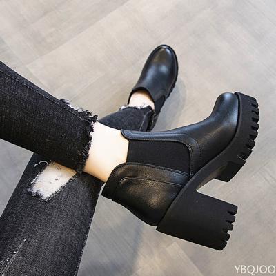 Autumn Winter New Coarse Heel Thick Bottom Fashionable Versatile Short Boots Casual Comfortable Women's High Heels