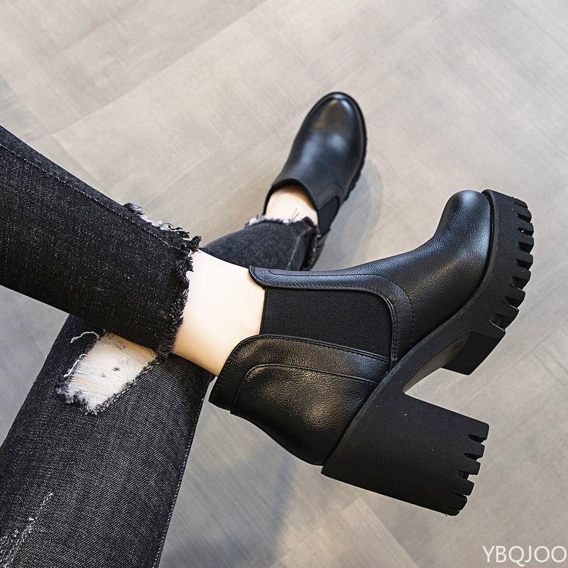 Autumn Winter New Coarse Heel Thick Bottom Fashionable Versatile Short Boots Casual Comfortable Women's High Heels