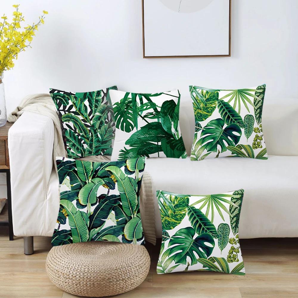 4Pcs Cushion Cover with Zipper Tropical Plants Print for Sofa Couch Car Cushion Square Pillowcase Home Decorative