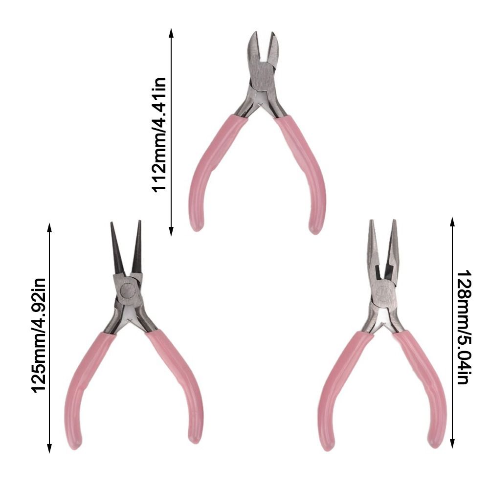 3pcs Clamp Pink Jewelry Pliers Round Nose Needle Nose Pliers Set Diagonal Nose Carbon Steel DIY Tools Jewelry Making