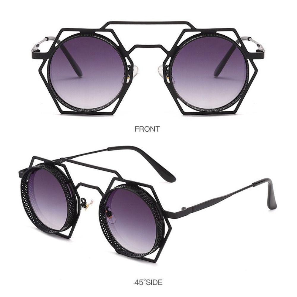Punk Style Retro Sunglasses Hexagonal Black Shades Glasses Beach Eyewear  for Women Men