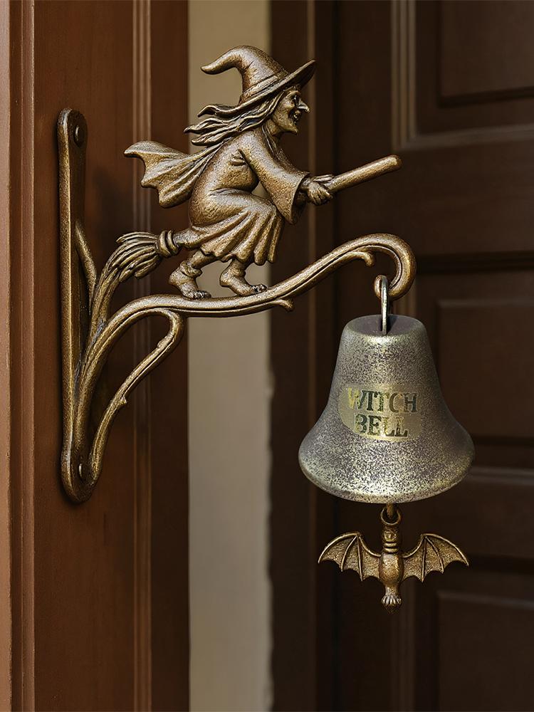 Witch Bell Wind Chimes Witch Iron Broom Door Hanger Hanging Decor Garden Decor Outside Doorbell for Cottage Porch Entrance Shop