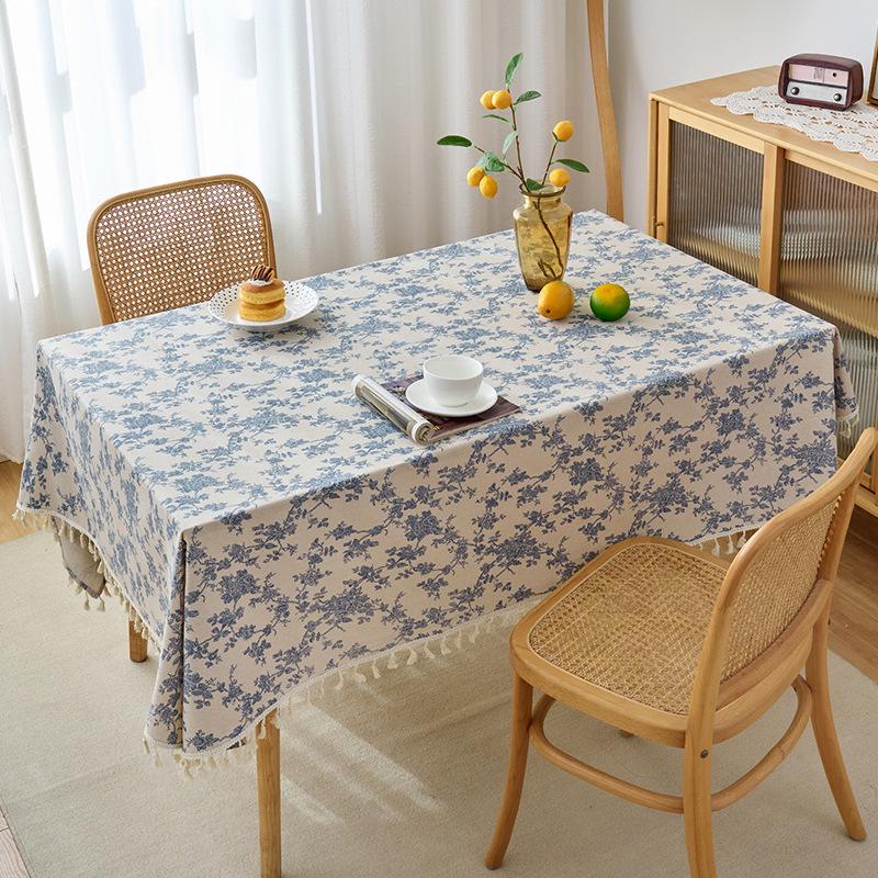 Pastoral Canvas Tablecloth with Tassel Lace