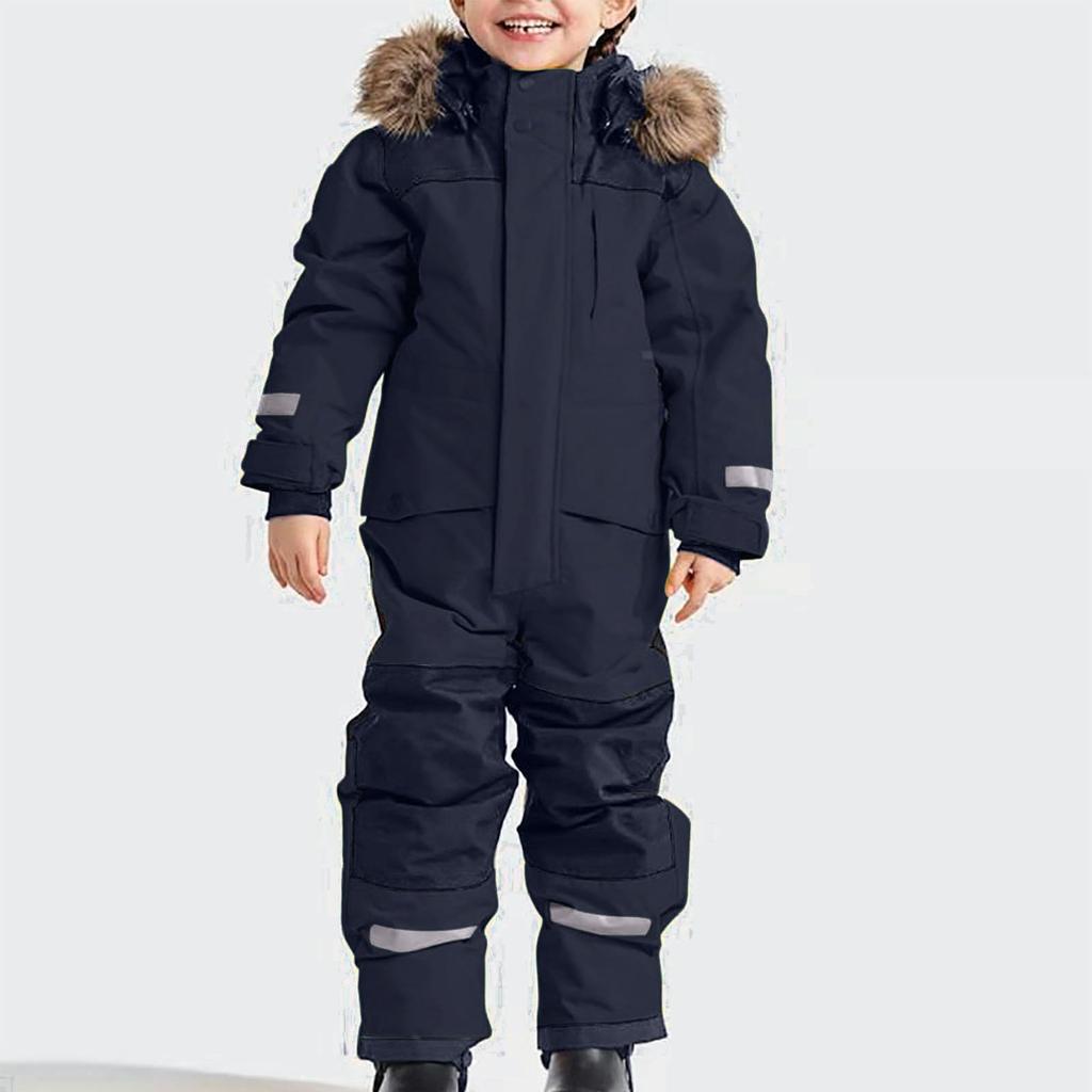 Children's Fashion Outdoor Waterproof Fleece-Lined Thickened Warm Boys' And Girls' One-Piece Ski Suit