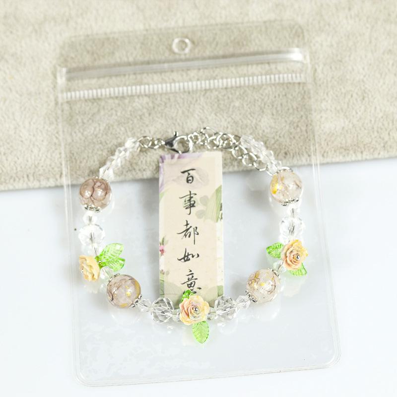 Ancient-style butterfly memory circle bracelet - girl's lustrous colored bead string necklace