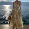 Sanya seaside skirt French loose temperament dress ink smudge printing suspenders holiday wind beach skirt summer