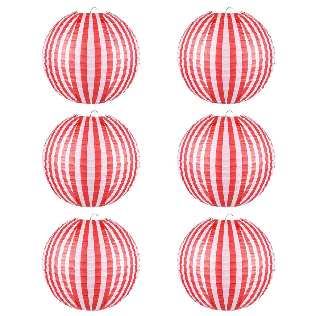 6pcs Large Diameter Red White Striped Paper Lanterns For Home Decoration And Event Planning From Recyclable Paper
