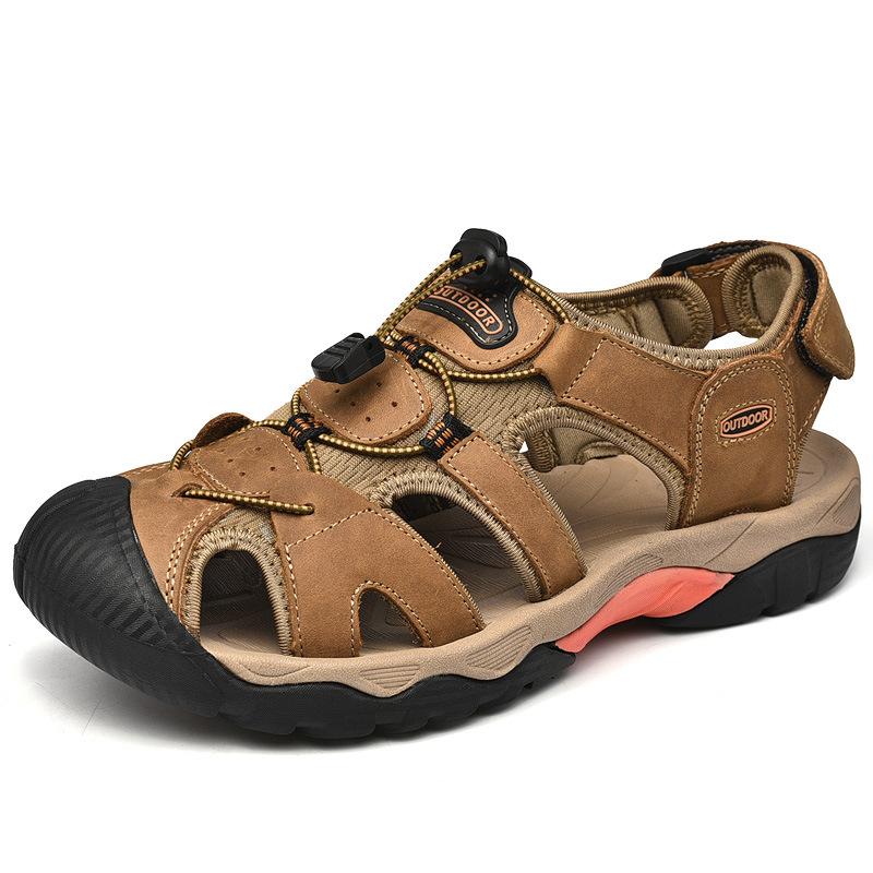 Large size Amazon summer leather sandals first layer cowhide outdoor creek shoes casual men's beach shoes