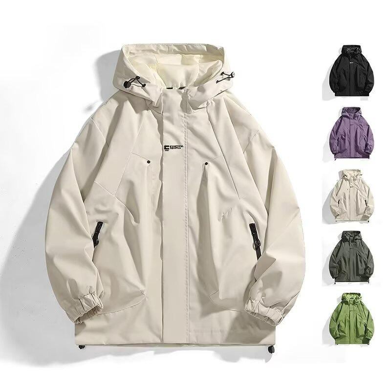 Men's Spring 2024 American Windbreaker: Mountain-Style, Outdoor, Three-Proof, Casual, Loose-Fit Hooded Jacket