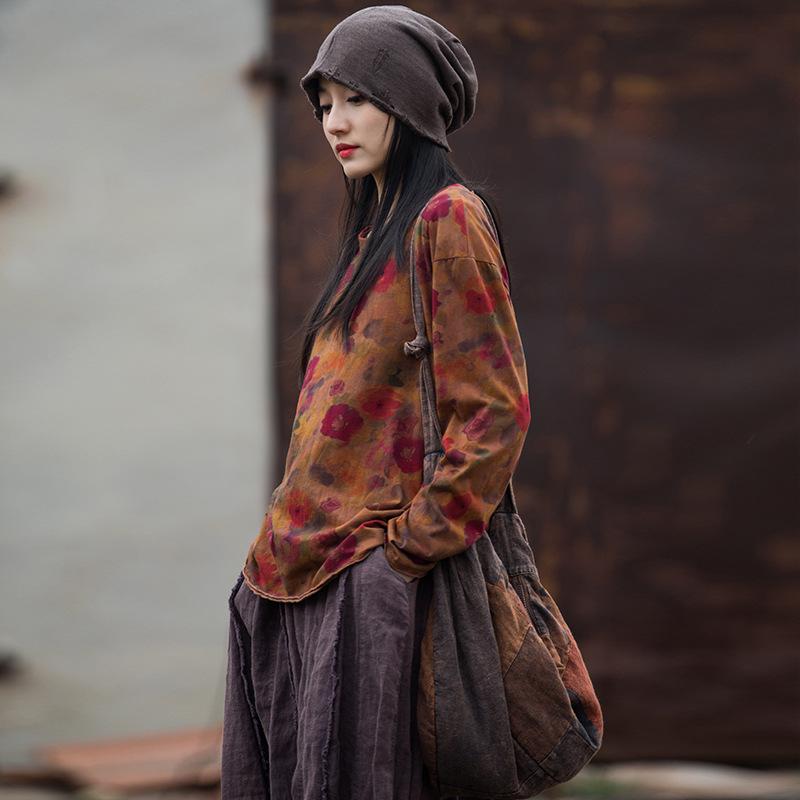 

Women s Artistic Digital Print Cotton Linen Long Sleeve T-shirt One Size