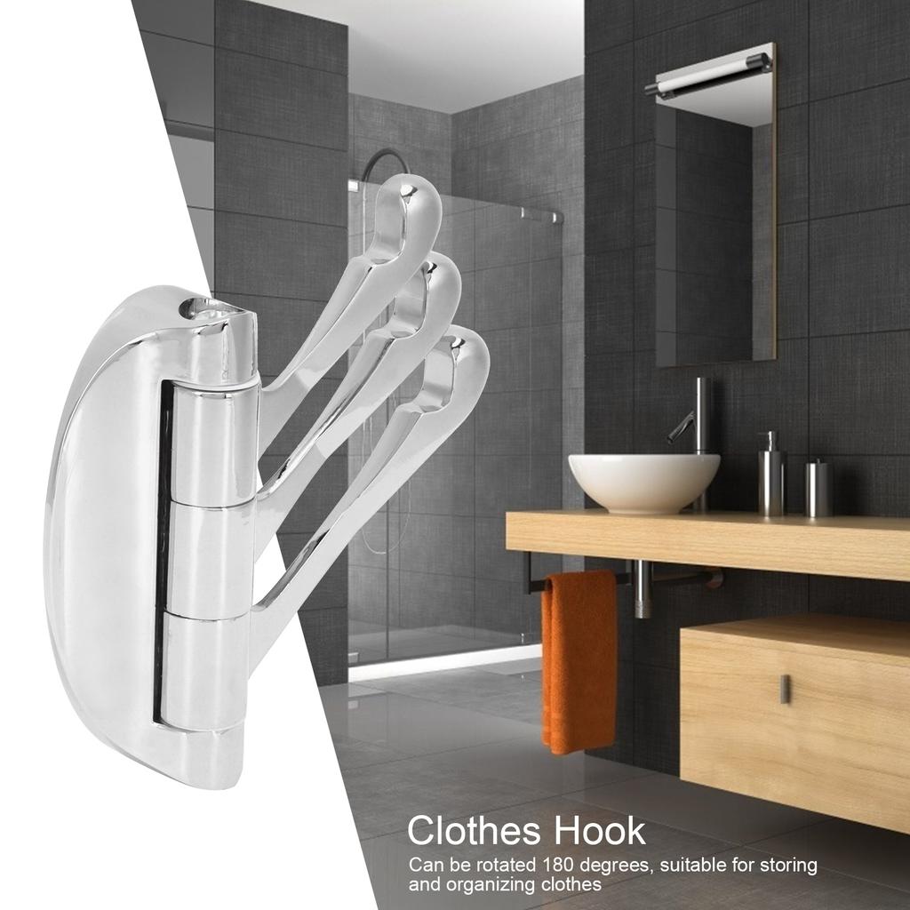 Clothes Hook Wall Mount 180 Degree Foldable Coat Hook Hanger for Home Bathroom Bedroom(ChromePlate )