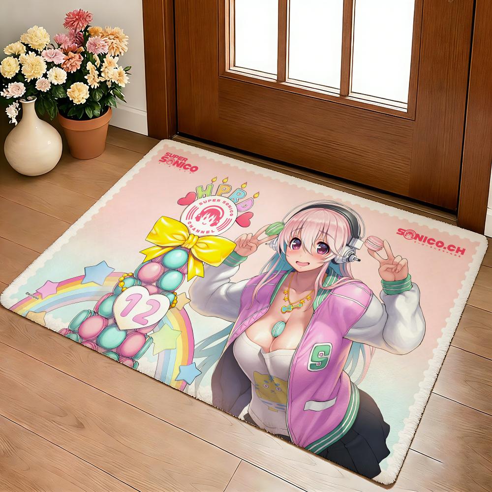 S-Super Sonico Classic Floor Mat Cozy Flannel Soft Thick Non-Slip Mat for Living Room Bedroom Kitchen Decor Rugs
